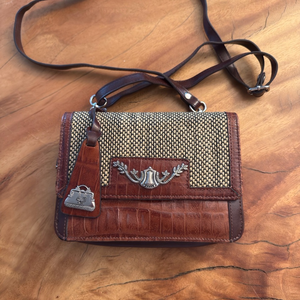 Brown and Tan Crossbody Bag with Leather Accents